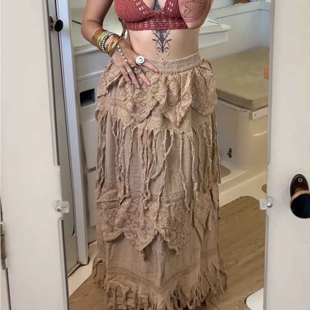 Bohemian Boho Tan Maxi Skirt NWOT